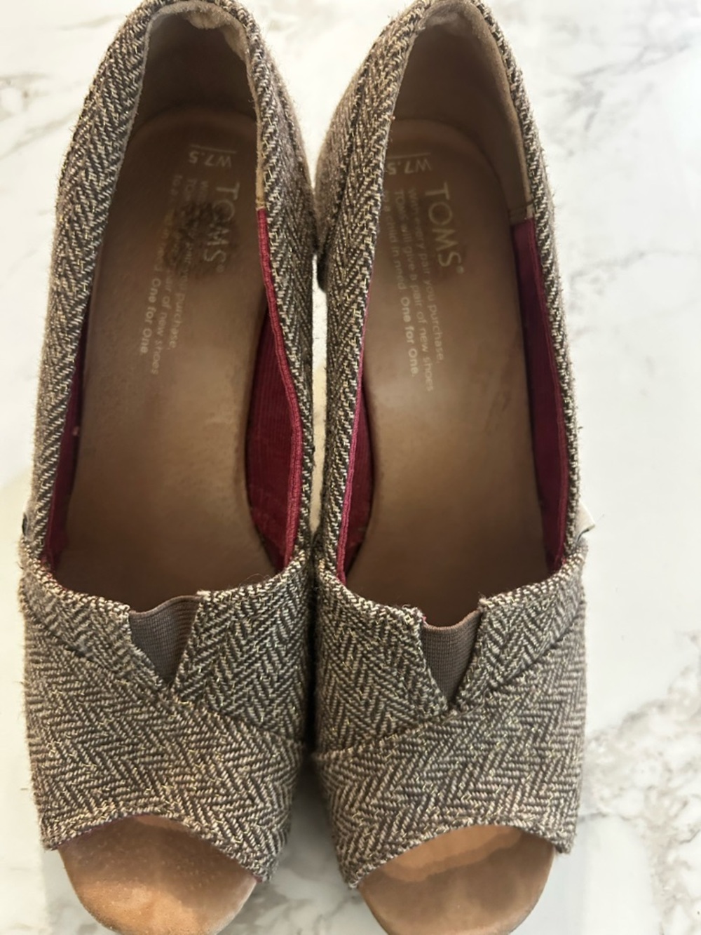 Toms Tweed Peep-Toe Wedges